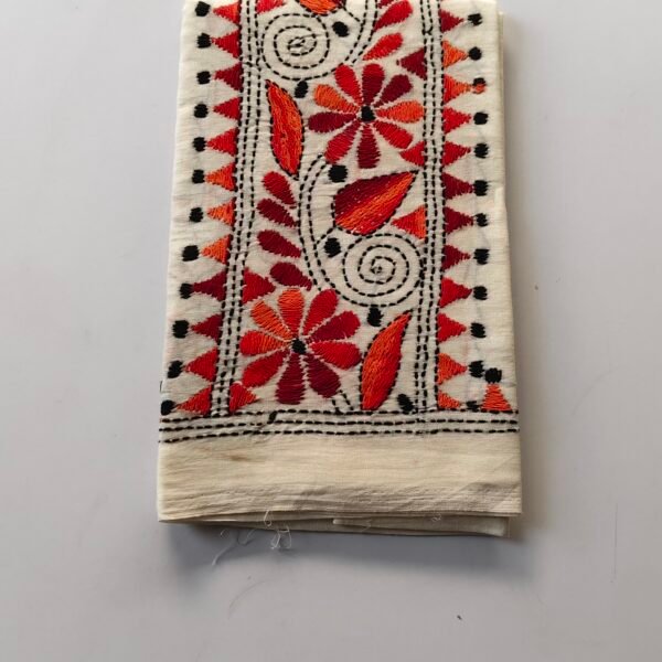 White Kantha work blouse piece