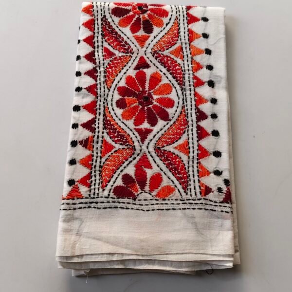 White Kantha work blouse piece for Women