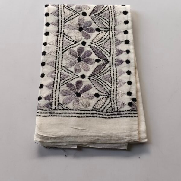 White Kantha Stitch Blouse Material for Women