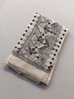 White Kantha Stitch Blouse Material for Women - Image 2