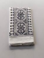 White Kantha Work Blouse Piece - Dark Grey Threadwork