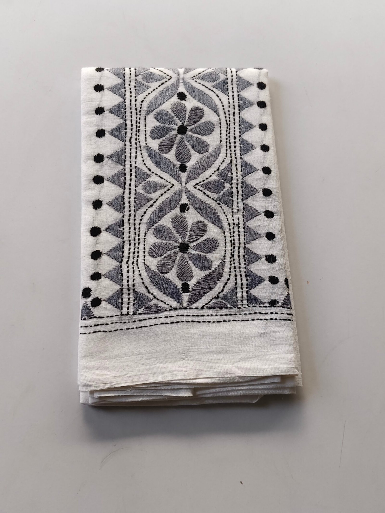 IMG_20251028_161629 White Kantha Work Blouse Piece - Dark Grey Threadwork - Image 1