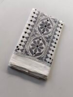 White Kantha Work Blouse Piece - Dark Grey Threadwork - Image 2