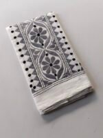 White Kantha Work Blouse Piece - Dark Grey Threadwork - Image 3