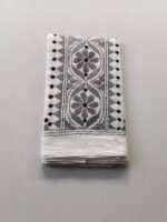 White Kantha Work Blouse Piece - Dark Grey Threadwork - Image 4
