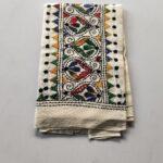 White Kantha Work Blouse Piece - Multicolor Hand Embedded