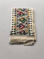 White Kantha Work Blouse Piece - Multicolor Hand Embedded