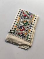 White Kantha Work Blouse Piece - Multicolor Hand Embedded - Image 4