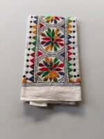 White Kantha Work Blouse Piece - Multicolor Threadwork