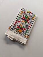 White Kantha Work Blouse Piece - Multicolor Threadwork - Image 2