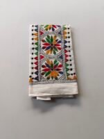 White Kantha Work Blouse Piece - Multicolor Threadwork - Image 3
