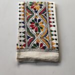 White Kantha Work Blouse Piece - Multi-colored flower design