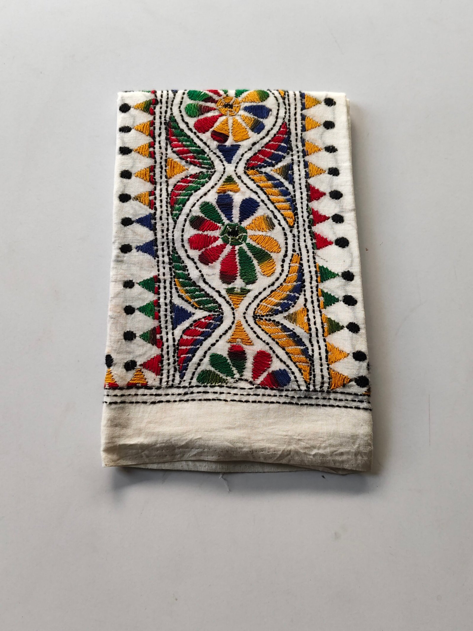IMG_20251028_161717 White Kantha Work Blouse Piece - Multi-colored flower design - Image 1