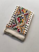 White Kantha Work Blouse Piece - Multi-colored flower design - Image 3