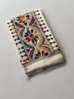 White Kantha Work Blouse Piece - Multi-colored flower design - Image 2