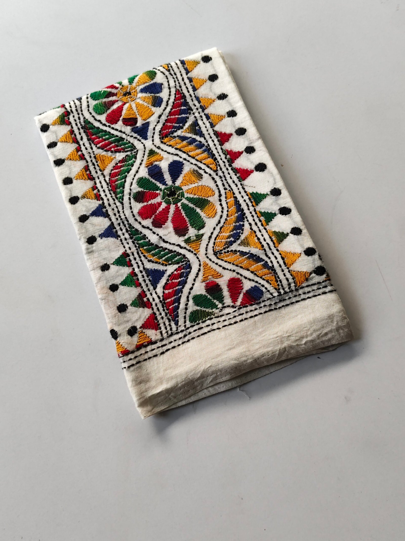 IMG_20251028_161722 White Kantha Work Blouse Piece - Multi-colored flower design - Image 2