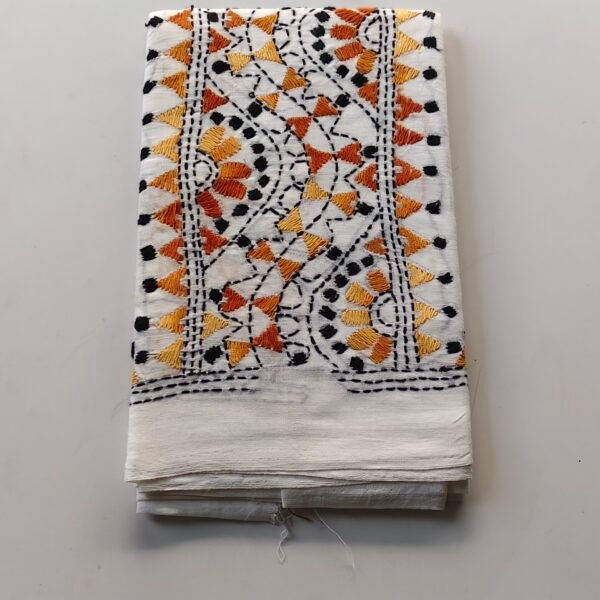 White Kantha Work Blouse Piece