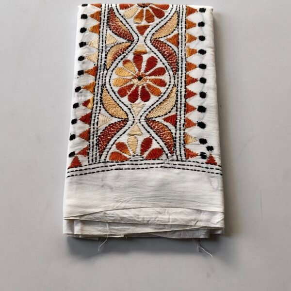 Kantha Work Blouse Piece White - Maroon Threadwork