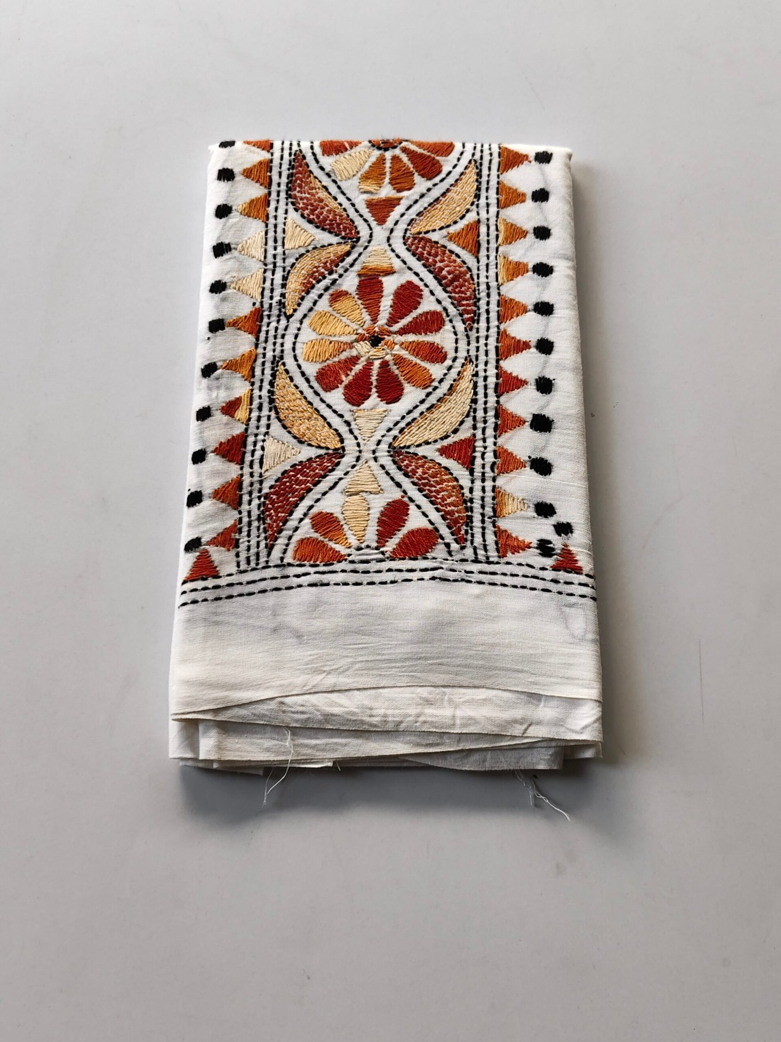 IMG_20251028_161812 Kantha Work Blouse Piece White - Maroon Threadwork - Image 1