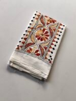 Kantha Work Blouse Piece White - Maroon Threadwork - Image 4