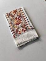 Kantha Work Blouse Piece White - Maroon Threadwork - Image 3