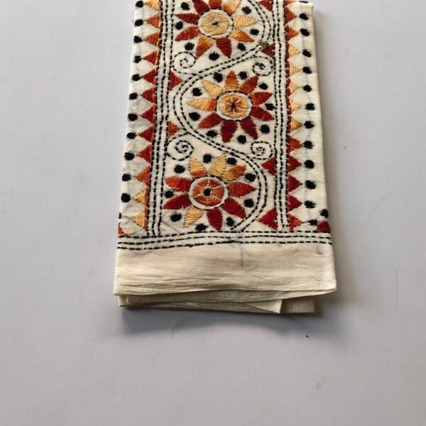 Kantha Work Blouse Piece White - Maroon Threadwork