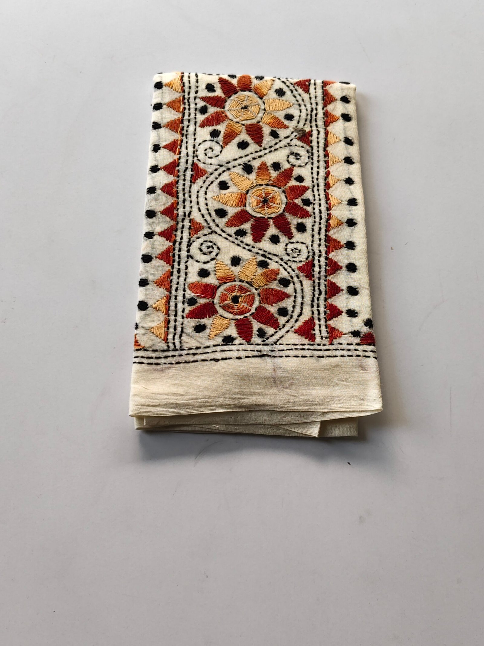 IMG_20251028_161829 Kantha Work Blouse Piece White - Maroon Threadwork - Image 1