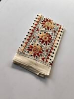 Kantha Work Blouse Piece White - Maroon Threadwork - Image 4