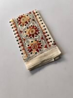 Kantha Work Blouse Piece White - Maroon Threadwork - Image 3