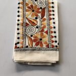 Kantha Work Blouse Piece White - Handcrafted Floral Embroidery