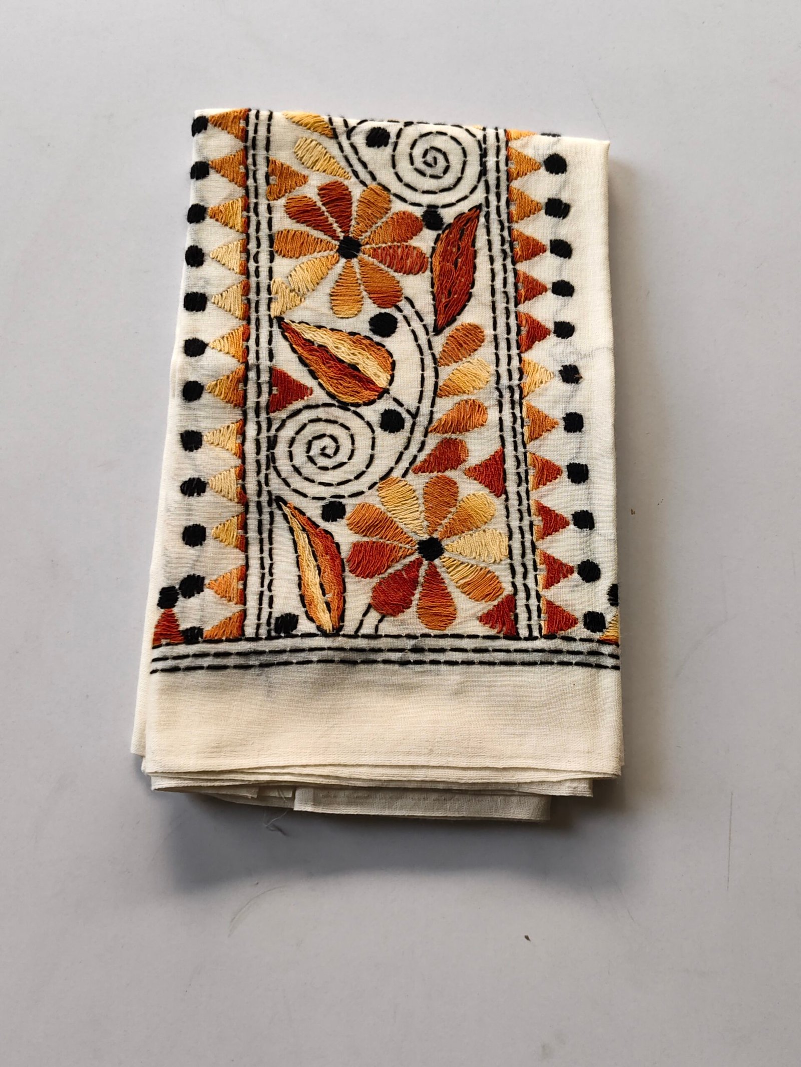 IMG_20251028_161908 Kantha Work Blouse Piece White - Handcrafted Floral Embroidery - Image 1