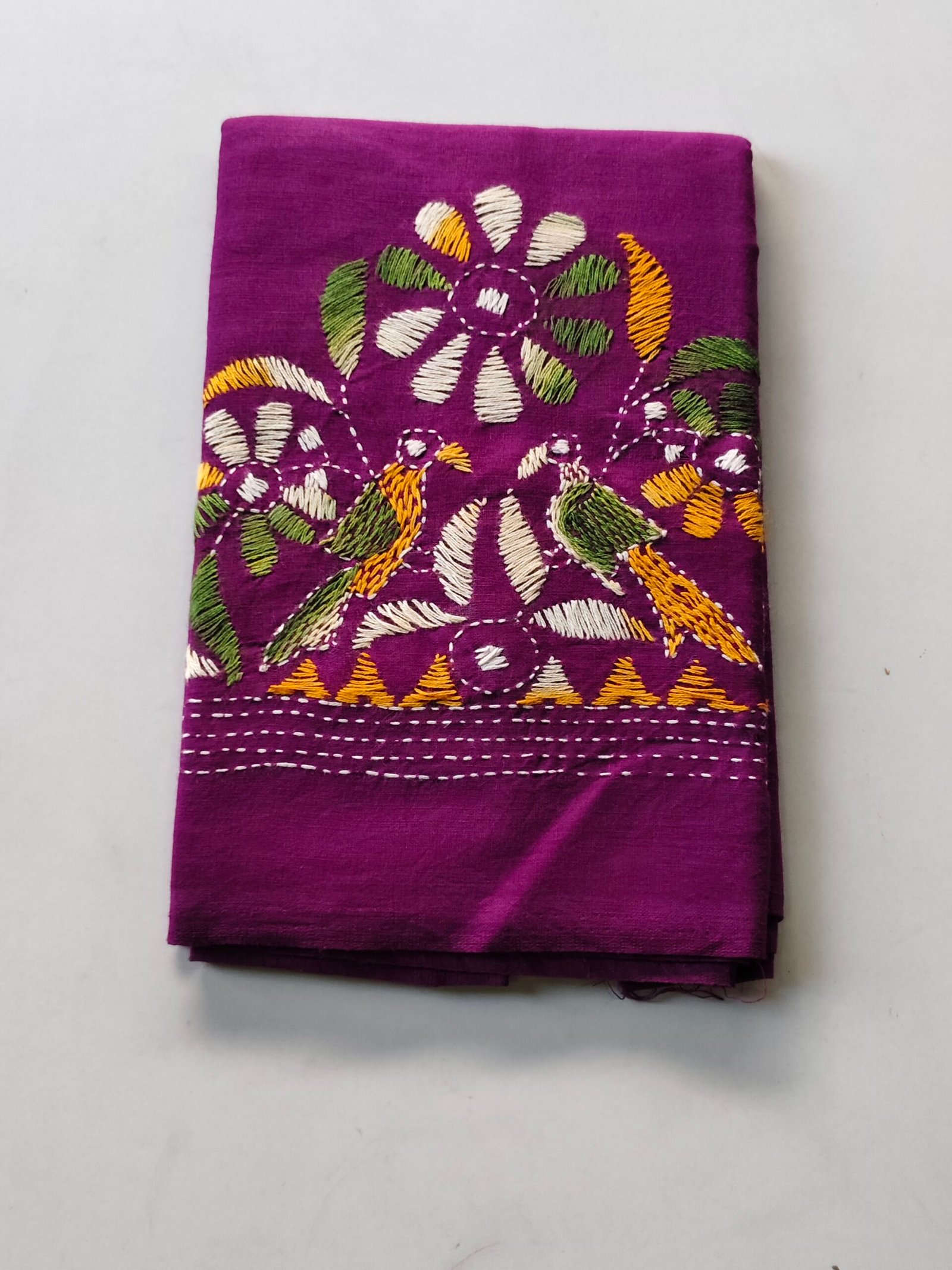 IMG_20251028_162221 Purple Kantha Stitch Blouse Piece – Bird flower design Design - Image 2