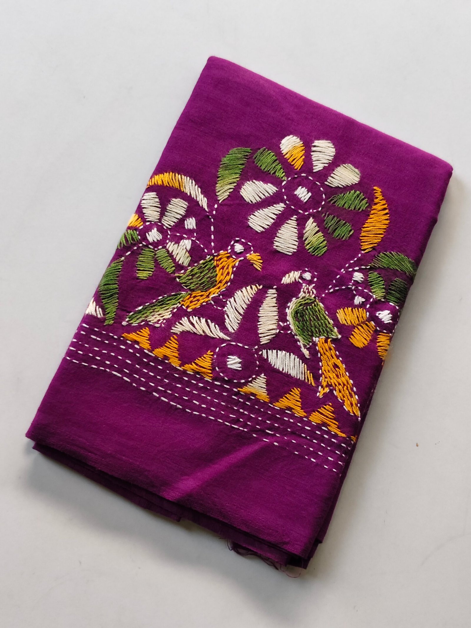 IMG_20251028_162223 Purple Kantha Stitch Blouse Piece – Bird flower design Design - Image 3
