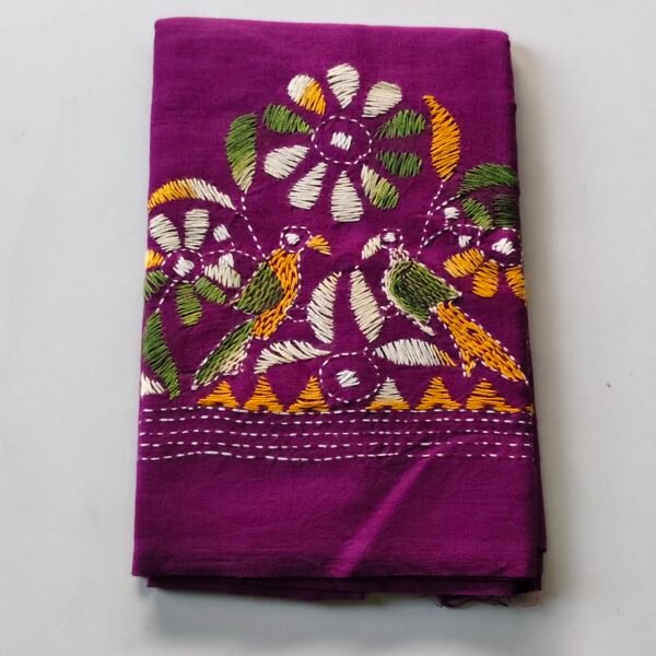 Purple Kantha Stitch Blouse Piece â Bird flower design Design