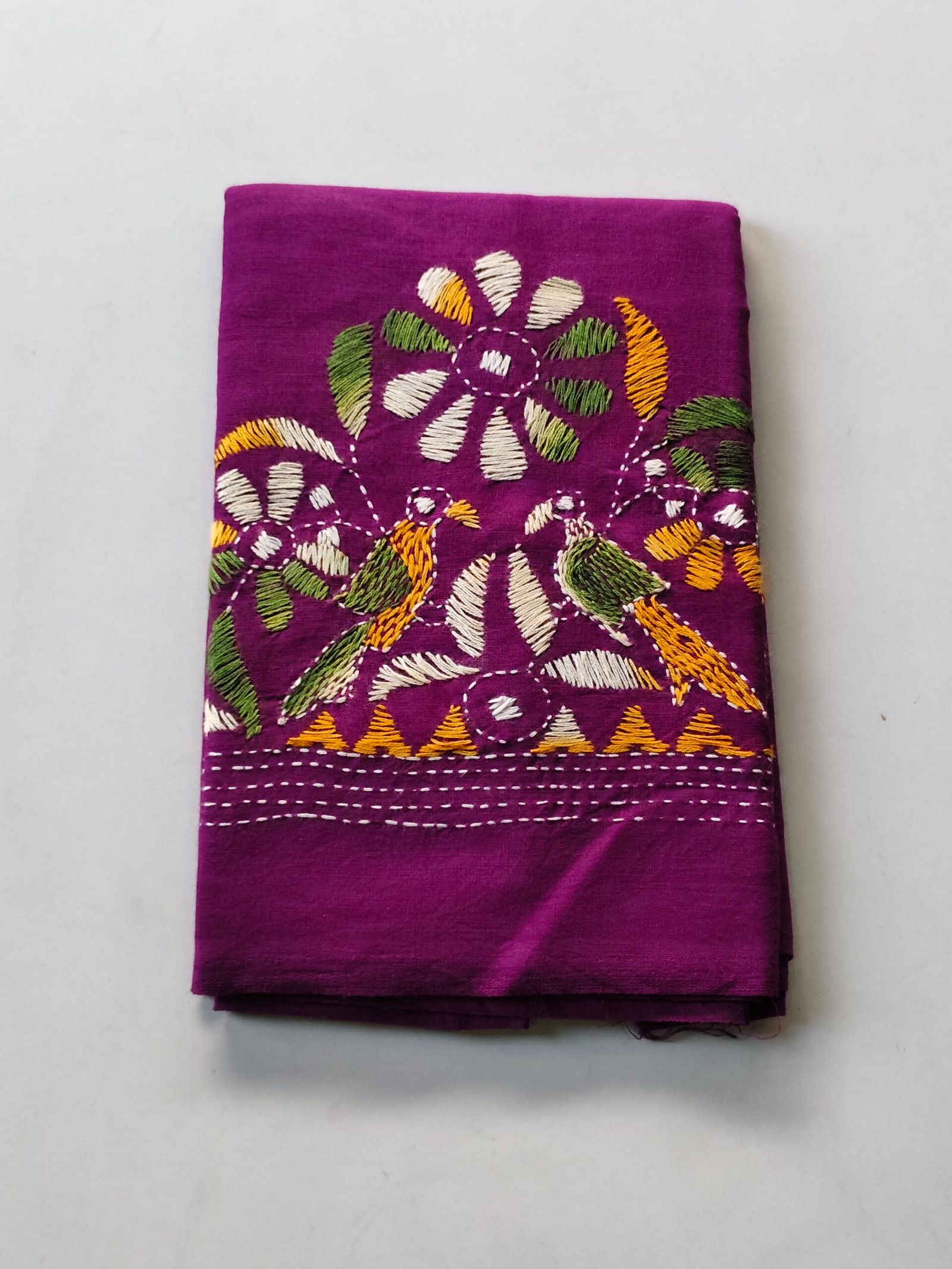 IMG_20251028_162229 Purple Kantha Stitch Blouse Piece – Bird flower design Design - Image 1