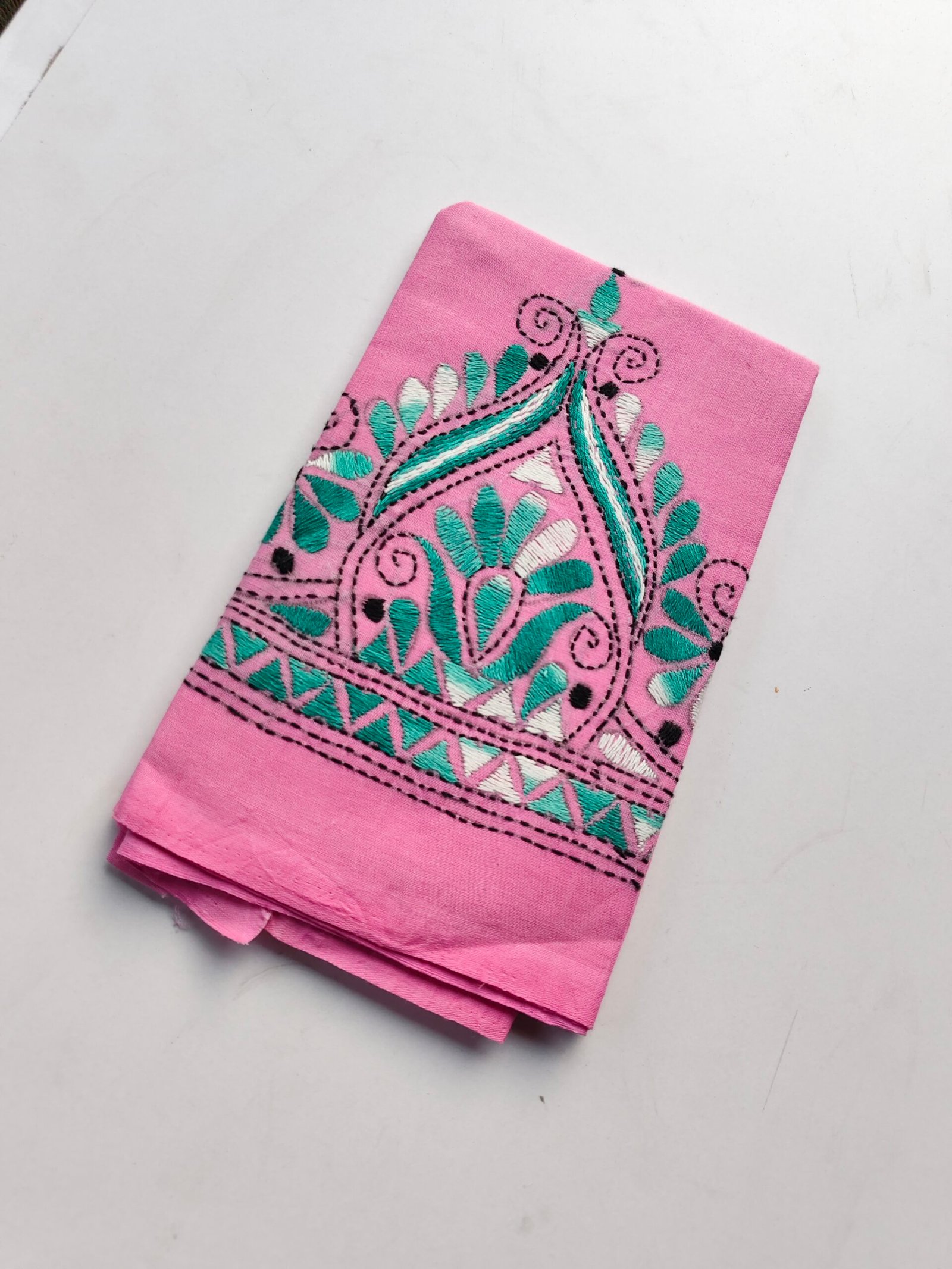 IMG_20251028_162514 Pink Cotton Kantha Stitch Blouse Piece - Image 3