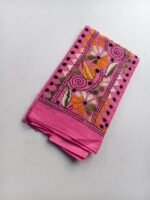 Pink Cotton Hand Work Blouse Piece - flower design - Image 3