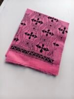 Pink Cotton Hand Work Blouse Piece - Black Threadwork - Image 2