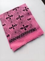 Pink Cotton Hand Work Blouse Piece - Black Threadwork - Image 3