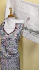 Pure Cotton Kantha Stitch Salwar Suit Material –  White Base (Unstitched 3pc Set) - Image 6