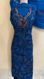 Pure Cotton Blue Kantha Stitch Salwar Suit Material – Handcrafted Multicolor Embroidery