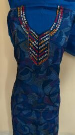 Pure Cotton Blue Kantha Stitch Salwar Suit Material – Handcrafted Multicolor Embroidery - Image 2