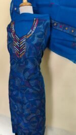 Pure Cotton Blue Kantha Stitch Salwar Suit Material – Handcrafted Multicolor Embroidery - Image 4