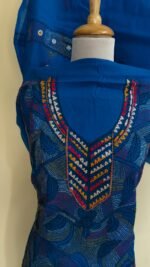 Pure Cotton Blue Kantha Stitch Salwar Suit Material – Handcrafted Multicolor Embroidery - Image 6