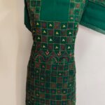 Cotton Green Kantha Salwar Suit Kurti Material – Handcrafted Geometric Embroidery