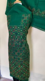 Cotton Green Kantha Salwar Suit Kurti Material – Handcrafted Geometric Embroidery - Image 7