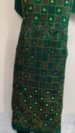 Cotton Green Kantha Salwar Suit Kurti Material – Handcrafted Geometric Embroidery - Image 4