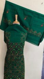 Cotton Green Kantha Salwar Suit Kurti Material – Handcrafted Geometric Embroidery - Image 5