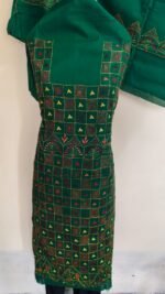 Cotton Green Kantha Salwar Suit Kurti Material – Handcrafted Geometric Embroidery - Image 2