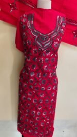 Cotton Red Kantha Stitch Salwar Suit Material – Handcrafted Floral